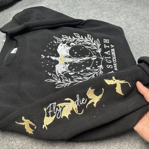 Embroidered Fourth Wing Sweatshirt - Embroidery 4th Wing Hoodie - Basgiath War College Dragon Rider Shirts - Gift for Fantasy Bookish T-shirt - Fly or Die Bookish Fantasy Gift for Women Men (Fourth Wing - 1, Black, S)2