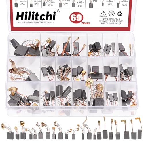 Hilitchi 69Pcs 23 Sizes Electric Motor Carbon Brushes Graphite Carbon Brush Replacement Repair Tool Set Carbon Motor Brushes for Replacement Repair Power Tool Part