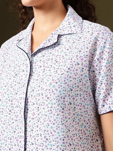 Image of Clovia Women Cotton Night Suit- Floral, Top & Pyjama Set