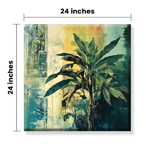 Image of Exsha Abstract Green Plant Foliage Canvas Wall Painting|Modern Tropical Leaves Paintings for Living Room, Bedroom, Office, Balcony Decor|Contemporary Nature Art Print for Wall Decoration|20x20 Inch