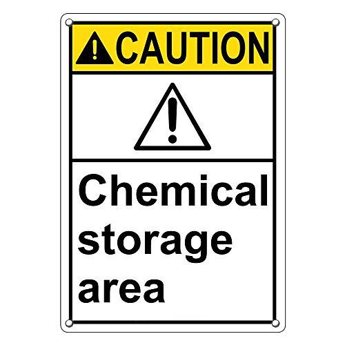 Weatherproof Plastic Vertical ANSI Caution Chemical Storage Area Sign with English Text and Symbol