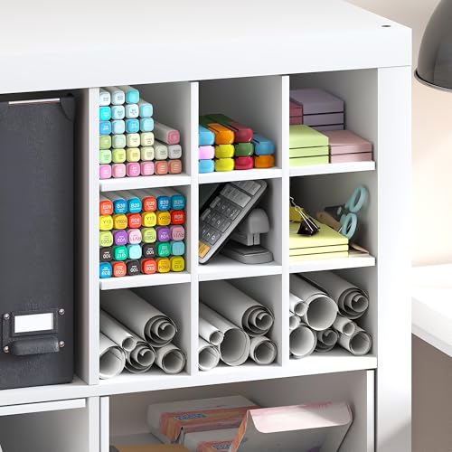 Image of Furinno Cubicle 9-Compartment Cube Insert, Cube Organizer, Plain White | 12.9W x 12.9H, Tool-Free Assembly, Shelf Accessory, Fits into Furinno Triple Thick Cubes, Ikea Kallax, for Organization