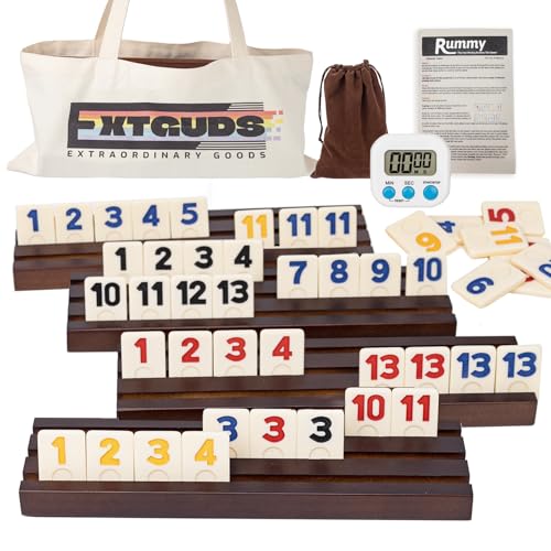 Juego Rummy Cube con 4 estantes de madera y 106 fichas