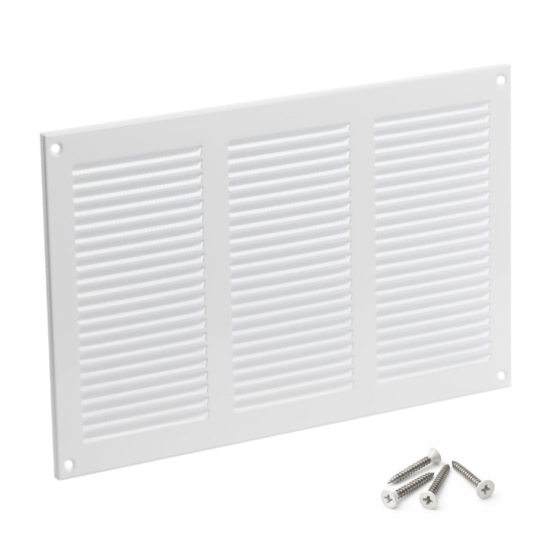 About Vent White 300X200mm / 12X8 Inch Metal Ventilation Grille With Flyscreen - Air Vent Cover
