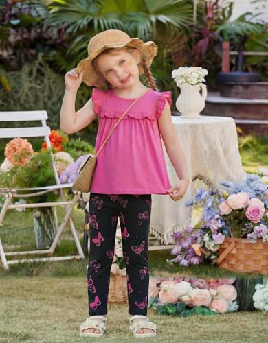 Image of Arshiner Toddler Girls 2-Piece Outfits Ruffle Sleeve Tee & Elastic Waist Pants Kids Summer Clothing Set For 2-10 Years