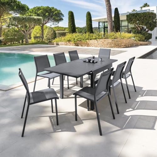 JJA Hespéride - Mesa de jardín Extensible Piazza, Gris Grafito - 8 plazas - Aluminio Inoxidable - Extensión Deslizante - Muebles de Exterior - imagen 2