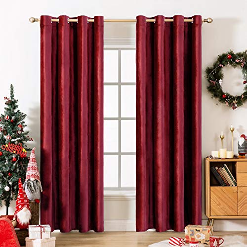 MIULEE 2 Piezas Cortina Opaca Larga Terciopelo para Ventana Cortina Elegante con Ollaos Anti-Ruido Suave para Salón Habitación Dormitorio Oficina 140x260cm Rojo Oscuro
