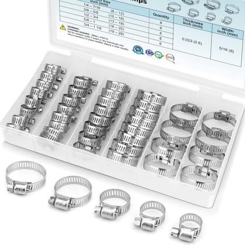 Image of MAKABEE 40PCS Hose Clamp Set - 1 /4''-1-1 /8'' 304 Stainless Steel Worm Gear Hose Clamps for Pipe, Intercooler, Plumbing, Tube and Fuel Line
