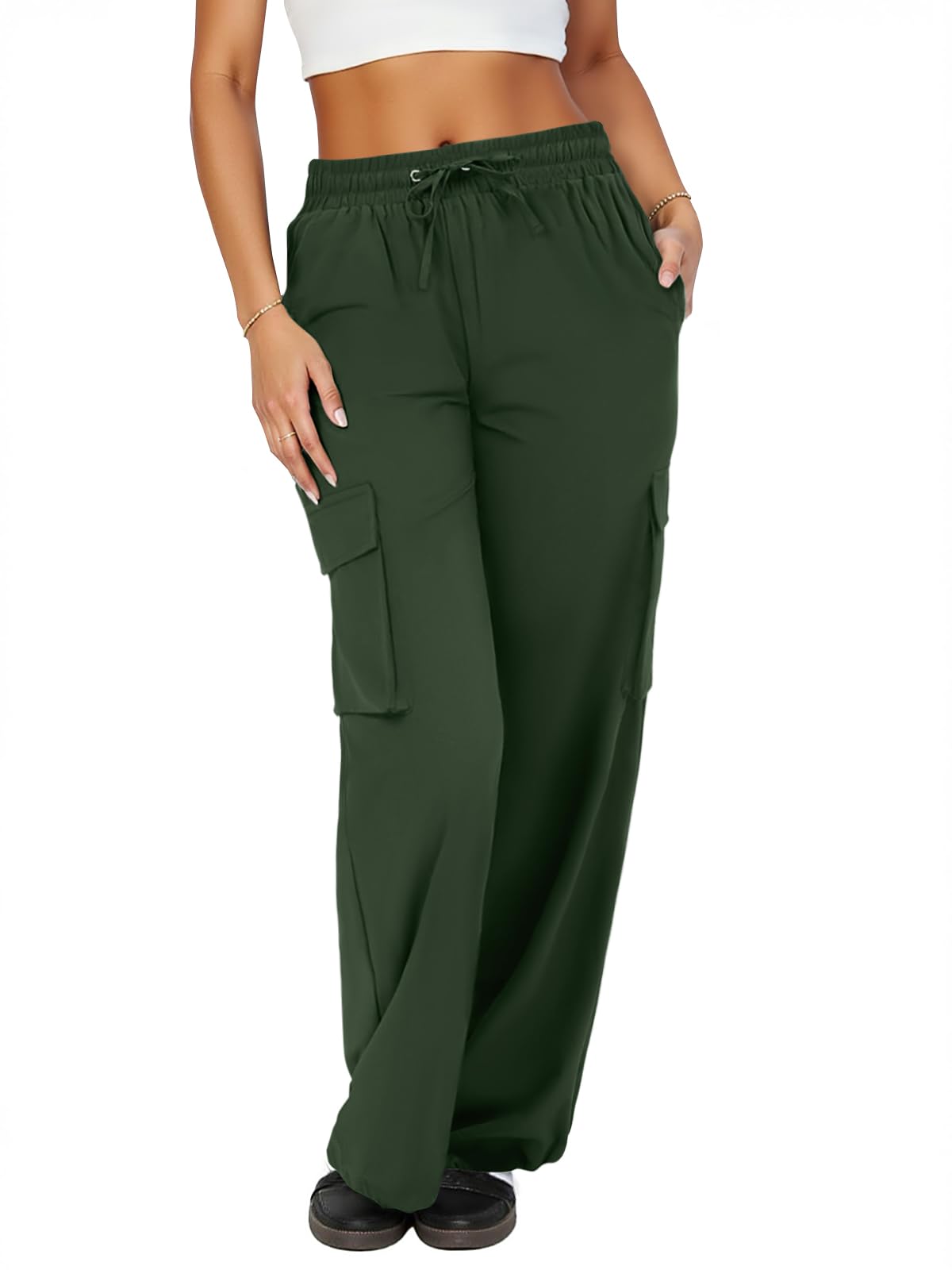 COPYLEAF Cargo Pants Women High Waisted Parachute Hiking Pants with 4 Pockets Lightweight Baggy Water Resistant Quick Dry — view 7