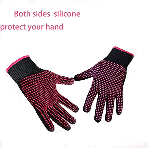2 pcs professional heat resistant glove for hair styling heat blocking gloves for curling flat iron and hair styling tools silicone bump pink edge