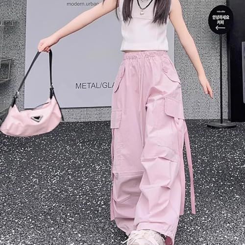 Girls Cargo Pants with Pockets Stylish Streetwear Solid Color Casual Trousers for 4 to 14 Years Comfortable3