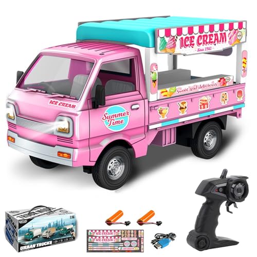 Kodbiby RC Kei Truck 1:16 Scale Ice Cream Shop RC Trcuk with 2.4Ghz LED Lights and Sound Effects 2 Batteries Mini Mobile Shop Remote Control Kei Trucks for Enthusiasts (Ice Cream Shop)