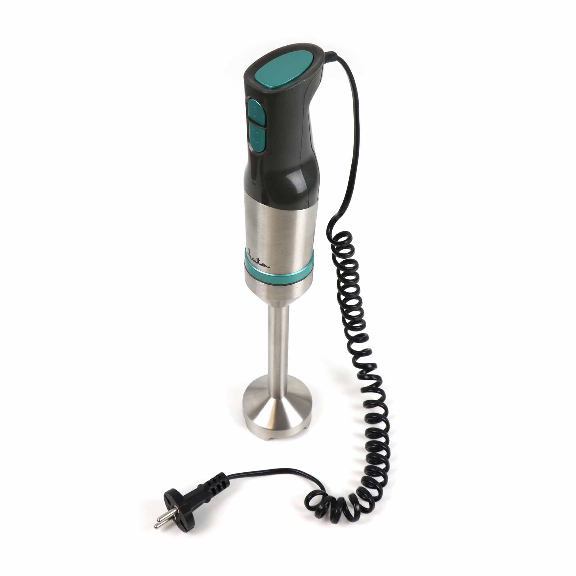 JATA Frullatore A Mano 1000W - 4 Lame Acciaio Inox, Piede Rimovibile, Bicchiere 700ml, Cavo Estensibile
