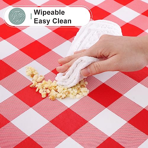 Image of misaya Rectangle Waterproof Vinyl Table Cloth, Buffalo Flannel Backed Tablecloth, Wipeable Plastic Table Cover for Dinner, Kitchen, Outdoor (70 inch x 90 inch, Red and White)