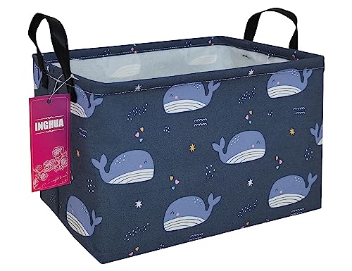 Image of Rectangular Whale Storage Basket | Fabric Organizer Bin for Books,Clothes,Gifts,Pets-Perfect for Home,Office,Nursery,Dorm,Shelf(Rec-Blue Whale )