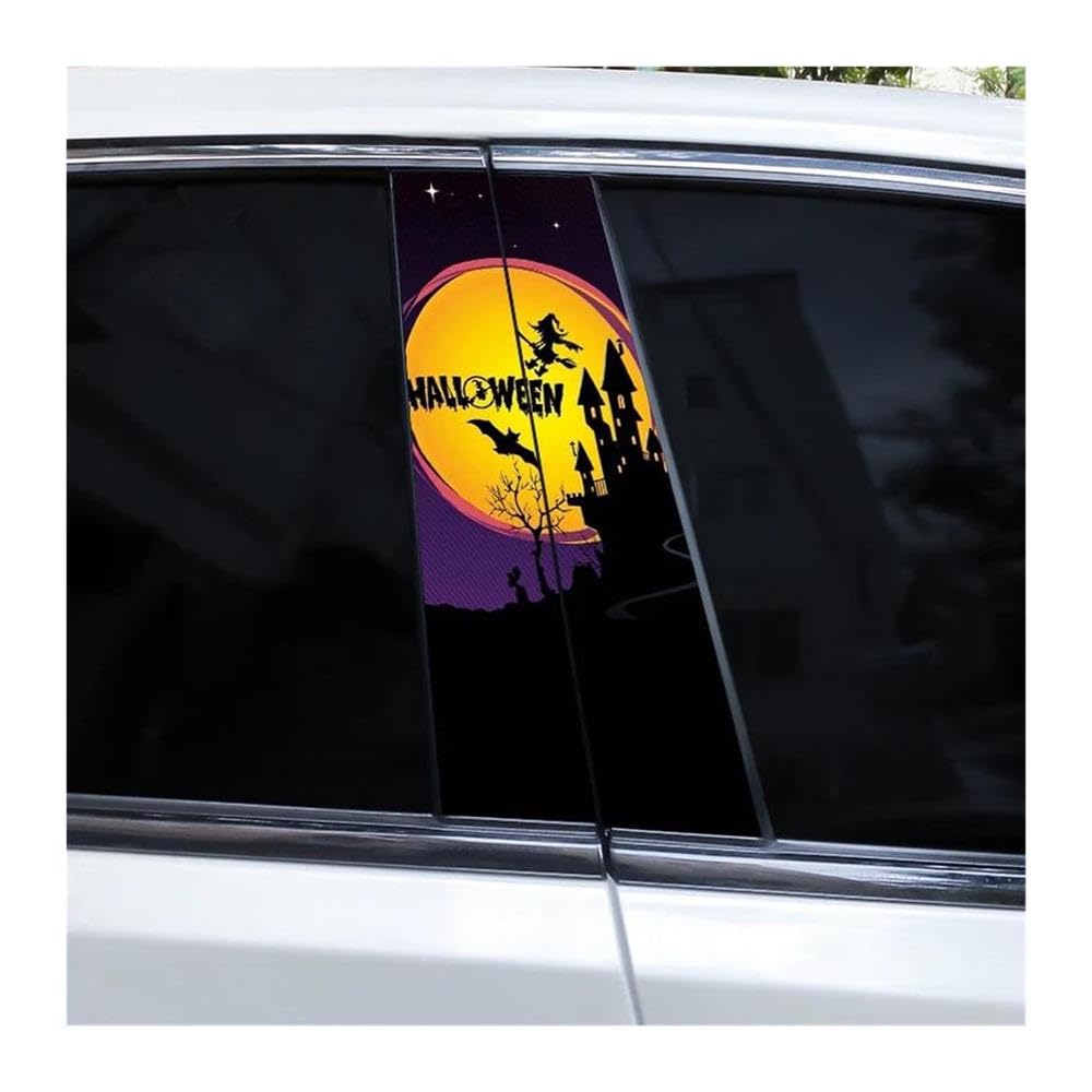 Body Parts 2pcs Car Center Column Sticker Halloween Colorful Scenery DIY Vinyl Car B-Pillar Decals(I)