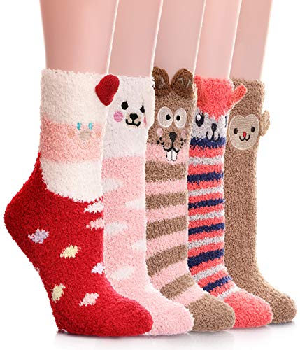 Womens Girls Fuzzy Slipper Socks Cabin Soft Fluffy Warm Christmas Stocking Stuffers Cute Cozy Winter Socks ?Snowman & Monkey & Dog?