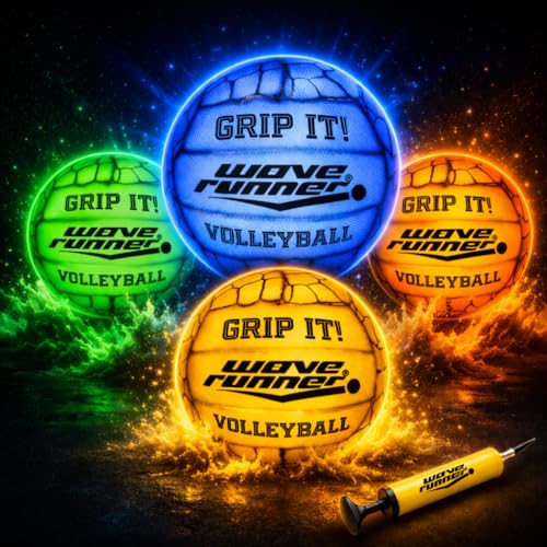 Wave Runner Grip-It Glow in the Dark LED Volleyball — Waterproof Light-Up Ball for Beach, Pool & Night Play — Sure-Grip Texture, Soft-Impact, Outdoor Sports Toy for Kids, Teens & Adults