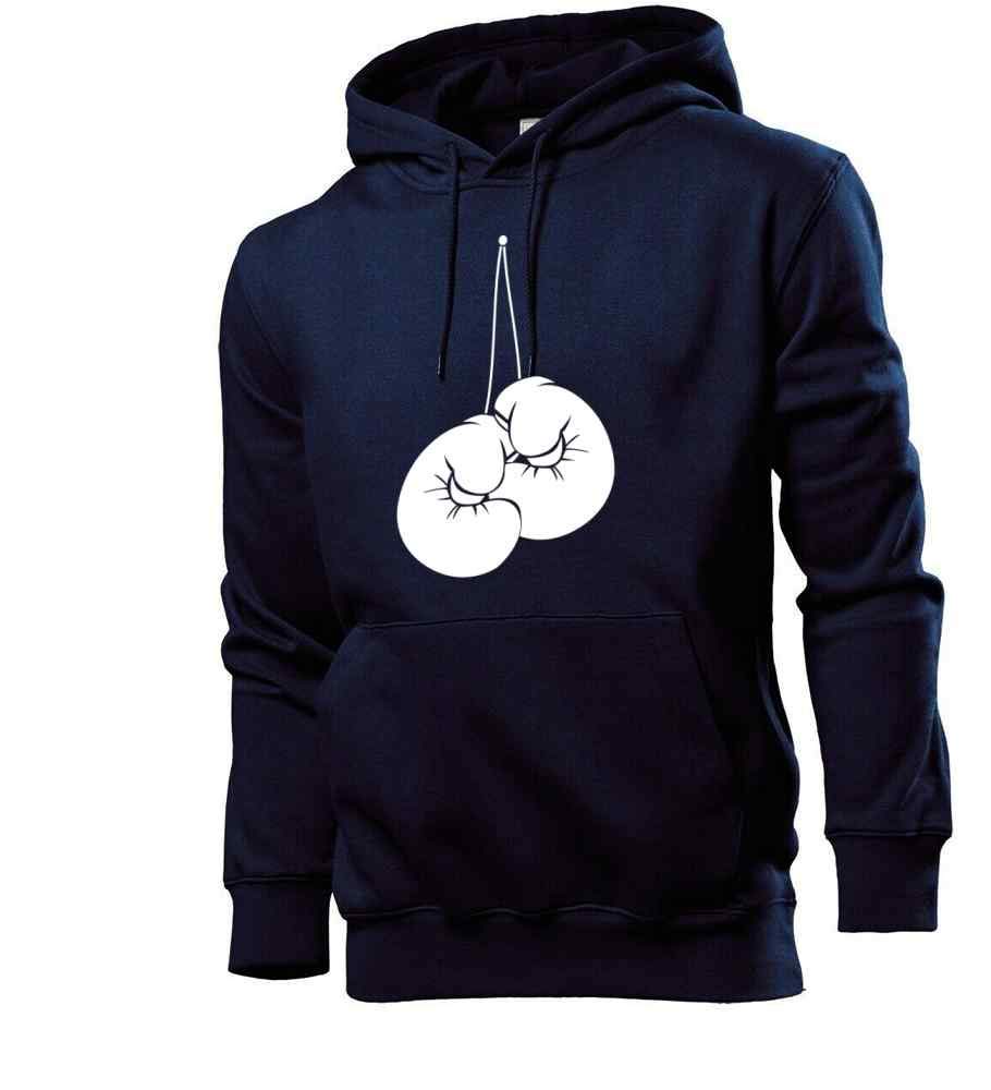 de - Felpa con cappuccio da uomo con guantoni da boxe blu navy L