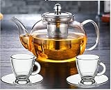  tetera de cristal con filtro intergrado de 11L y 2 tazas de cristal para te