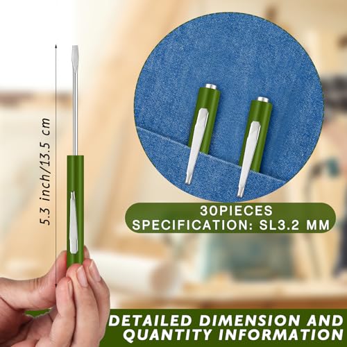 Image of Minatee 30 Pcs Pocket Screwdriver Mini Tops and Pocket Clips Magnetic Slotted Screwdriver with Magnet Small Slotted Screw Driver for Mechanical Electrician Technician Repair Tool(Dark Green)