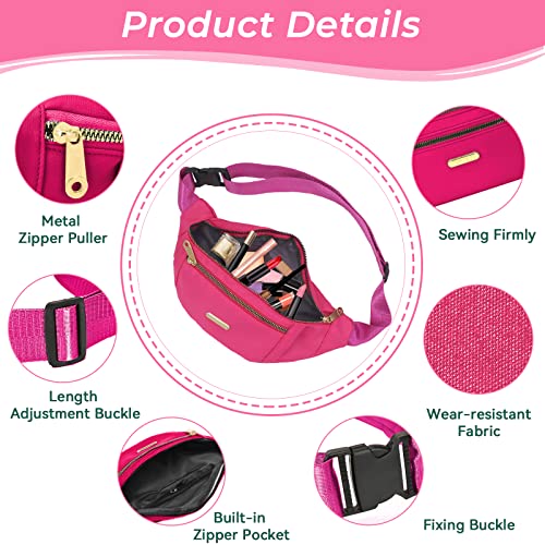 Fanny Pack Fashionable Waist Bag Casual Travel Bum Bag with 3 Zipper Pockets for Women Men Sports Running Hiking Jogging (Rose) - Image 3