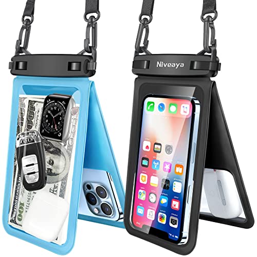 Niveaya Double Space Waterproof Phone Pouch - 2 Pack, Waterproof Phone Lanyard Case with iPhone 16/15/14/13/12 Pro Max up to 8.3', Phone Dry Bags for Vacation Beach Pool Kayak Cruise Travel Essentials