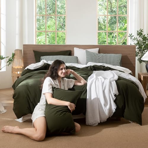Image of MooMee Duvet Cover Set 100% Washed Cotton Linen Like Alaska King | Relaxed Linen-like Texture. Soft, Breathable & Long-lasting Comfort. Lightweight. Hidden Zipper with 8 Interior Corner Ties