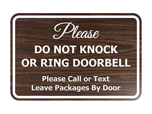 Signs ByLITA Classic Framed Please Do Not Knock Or Ring Doorbell Wall or Door Sign - Easy Installation | Mail Delivery Instruction | Do Not Disturb (Walnut) - Medium 5 Pack