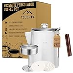 Toughty Yosemite Percolator Coffee Pot – Classic Stovetop Coffee Maker for Camping, Hiking & Home, Durable Stainless Steel Pot, Compatible with All Stovetops – Old-Fashioned 9-Cup Percolator, Silver
