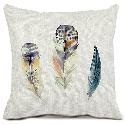 ZAZHUZAI Feather Cushion Cover Decorative Throw Pillow Case Cotton Linen Square Feather Pillow Cover for Sofa Home Decor 16x16 Inches