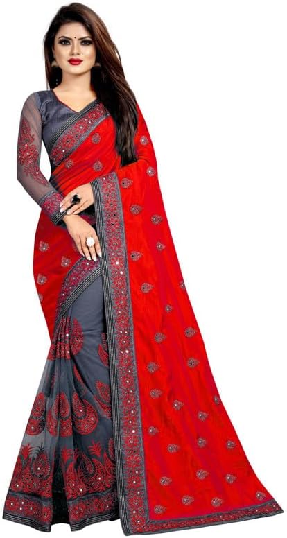 Woven net Women's Sana Silk & Net Saree with Banglori Silk Blouse Piece