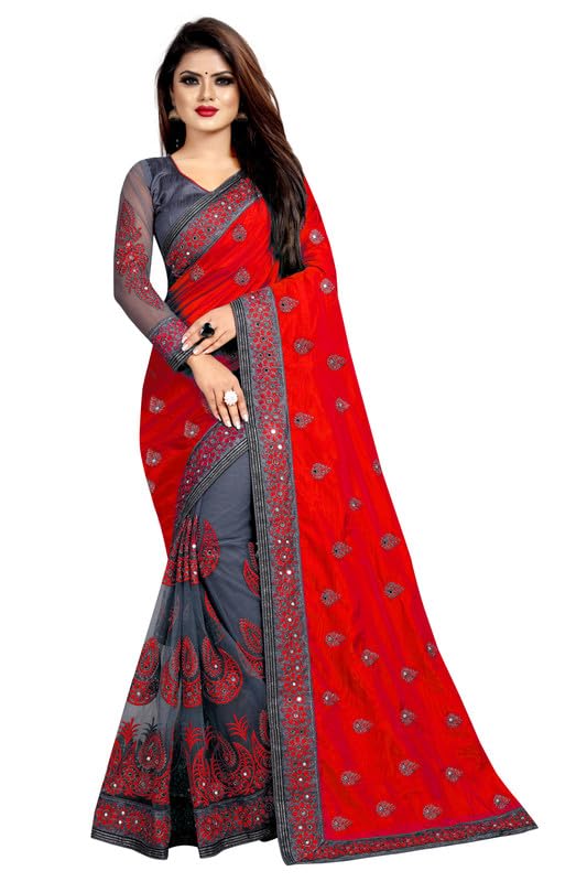 SADGUN CREATIONWoven net Women's Sana Silk & Net Saree with Banglori Silk Blouse Piece