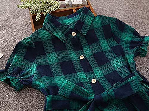 Raroauf Girls' Kids Long Sleeve Check Plaid Dresses,Little & Big Girls' Collar Neck Casual Button Down Shirt Dress3