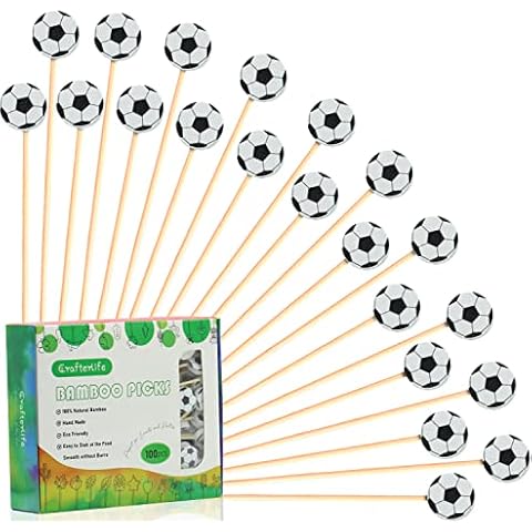 100pcs Football Cocktail Sticks Sport Ball Decorative Toothpicks Cake Dessert Picks Fruit Sandwich Skewers for World Cup Champions League Football Decorations, Sports Catered Events Party Supplies Cover