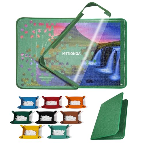 Metionga Tablero de Rompecabezas Plegable de 2000 Piezas, Tapete Puzzle Portátil con 8 bandejas Coloridas y Cubierta, Mesa de Puzzle portátil y Ligera de Rompecabezas con líneas auxiliares