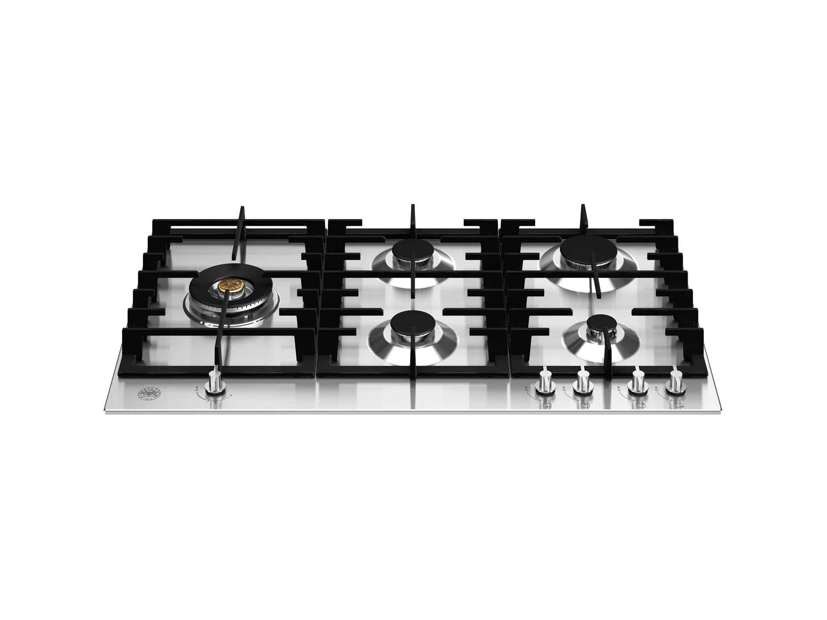 F.LLI BERTAZZONI, MODERN, P905LMODX, Piano Cottura Gas 5 Fuochi, Tripla Corona Laterale, Manopole in Metallo, Griglie in Ghisa, INOX, Misure cm 90x52 (Foro 85x48)
