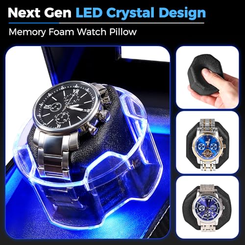 Image of ANWBROAD Watch Winder for Automatic Watches, 4 Modes Single Automatic Watch Winder box with LED Crystal Design, Rotating Watch Case with Super Quiet Motor with Type-C Adapter,UJWW006C