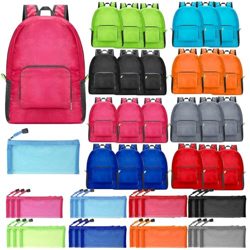 GENLEAS 48 Pieces Drawstring Backpack and Pencil Pouch, 24 Pcs Backpack and 24 Pcs Zipper Mesh Pouch, Drawstring Bag Bulk