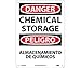 Sign, DANGER, CHEMICAL STORAGE BILINGUAL, 14X10, .040 ALUM (3 Pack)