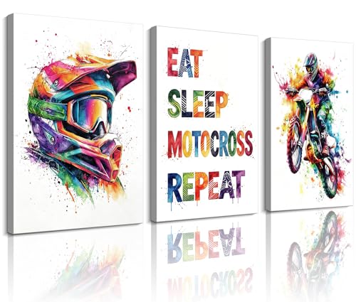 Image of Frimeeme Motocross Canvas Wall Art, Boys Teen Room Decor,12x16 in, Set of 3