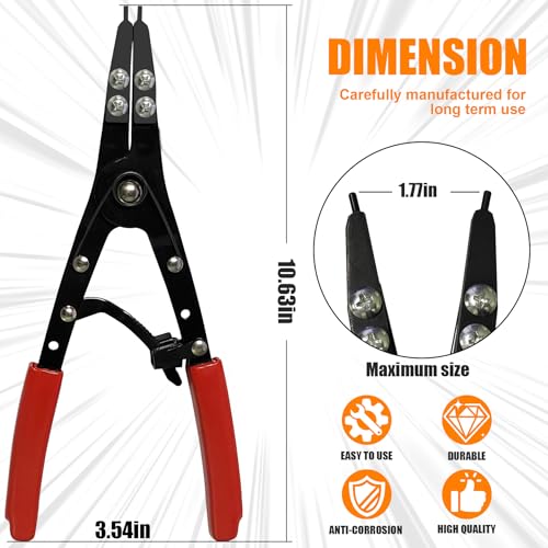 Image of 38700 Spindle Snap Ring Pliers External, 10 inch Large Snap Ring Pliers Heavy Duty Circlip Pliers Car Repair Tools Kit for for Ford SD Uninstall Remove Tools with Ratchet Locking 2026 Upgraded (Red)