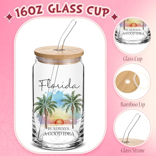 Chuangdi 4 Pcs Florida Travel Gifts Set Canvas Bag Cosmetic bag 16 oz Tumbler and Keychain Florida City Souvenirs Gifts for Traveler Friend Lover Sister3