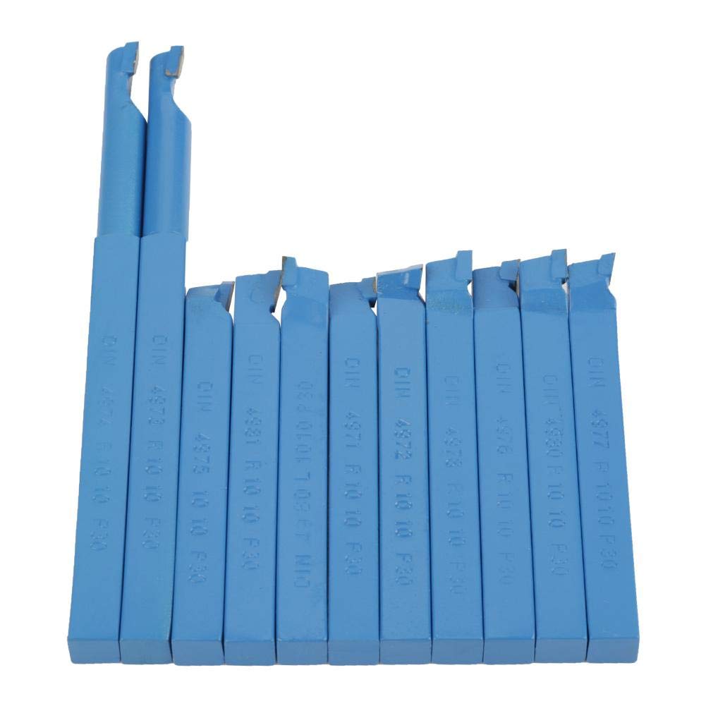 11 pièces Outils de Tour en Carbure Brasé 10mm - Ensemble de Tournage avec Boîte en Bois pour Tour à Métaux