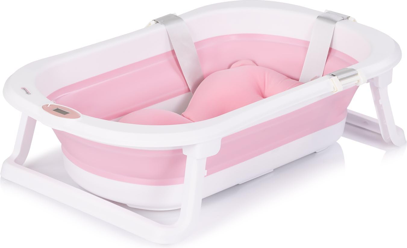 Chipolino Zestaw wanienki dziecięcej Malibu 78 cm, stojak, składany, termometr, odpływ różowy