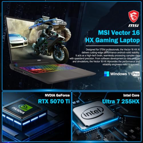 Image of MSI Vector 16 Gaming Laptop NVIDIA RTX 5070Ti 32GB RAM 2TB Intel Ultra 7