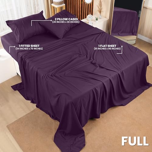 Image of Utopia Bedding Full Sheet Set - 4 Piece Bed Sheets for Full Size Bed, Soft and Breathable Microfiber, Includes 1 Fitted Sheet, 1 Flat Sheet and 2 Pillowcases (Dark Purple)