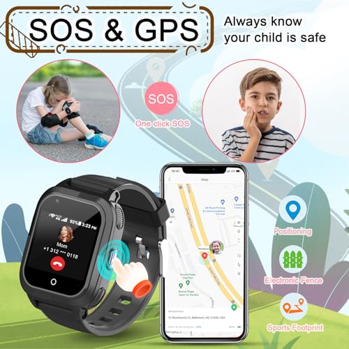 Image of wonlex Kids Smartwatches with SIM Card, 4G Kids GPS Tracker Whatsapp Line Real-time Calling Voice Message SOS Camera, Birthday Gifts for Girls Boys Aged 5-12(Black)