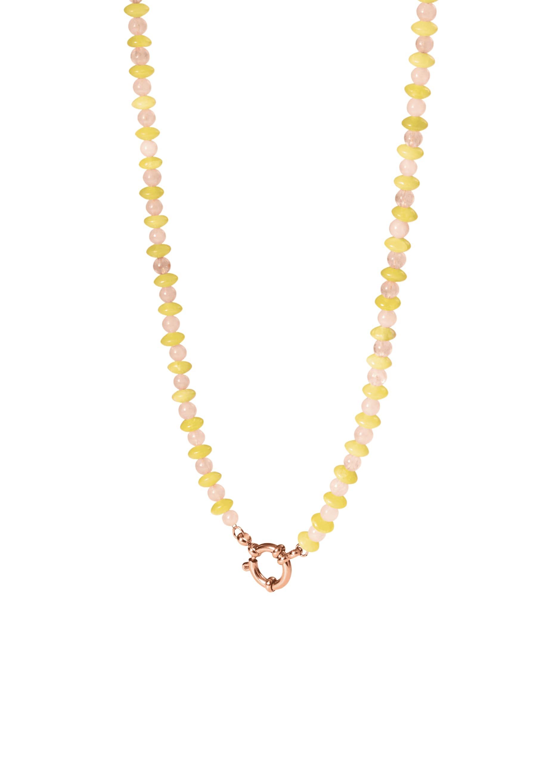 Purelei Sunny Charm Kette – mit pinkem Quarz & Olivjade – Edelstahl 18K vergoldet – Verstellbare Damen Halskette 40-45 cm – Personalisierbar mit Charms – Aloha Style