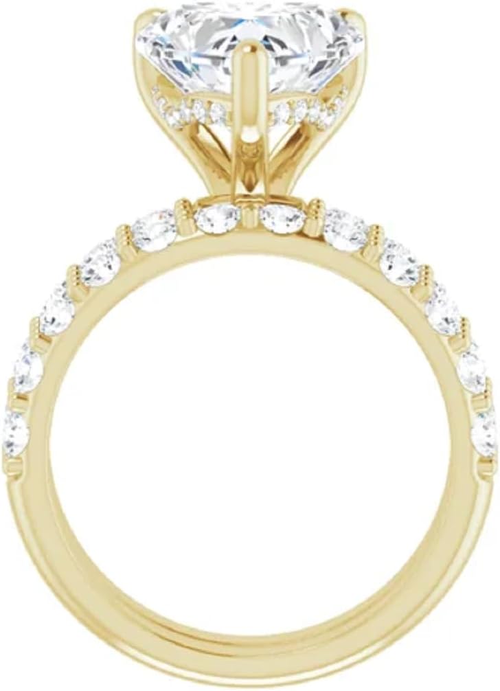 10K/14K/18K Solid Yellow Gold Handmade Engagement Ring, 4CT-6CT Heart Cut Moissanite Solitaire Ring, Diamond Wedding Ring Set for Women/Her, Anniversary/Propose Ring, VVS1